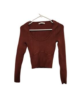 Abercrombie & Fitch Red Brown Scoop Neck Corset Sweater Long Sleeve Top Small